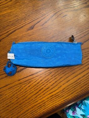 Kipling Bright Blue Zip Pouch with Monkey Charm